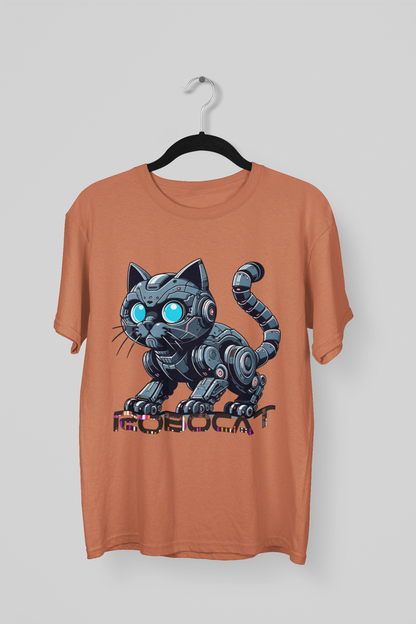 Robocat- Printed Round neck Oversized T-Shirt