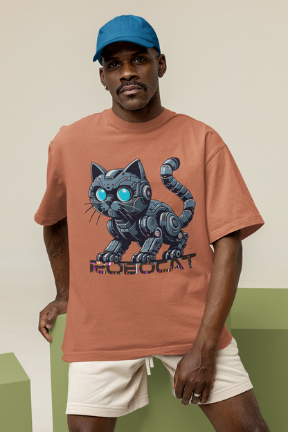 Robocat- Printed Round neck Oversized T-Shirt