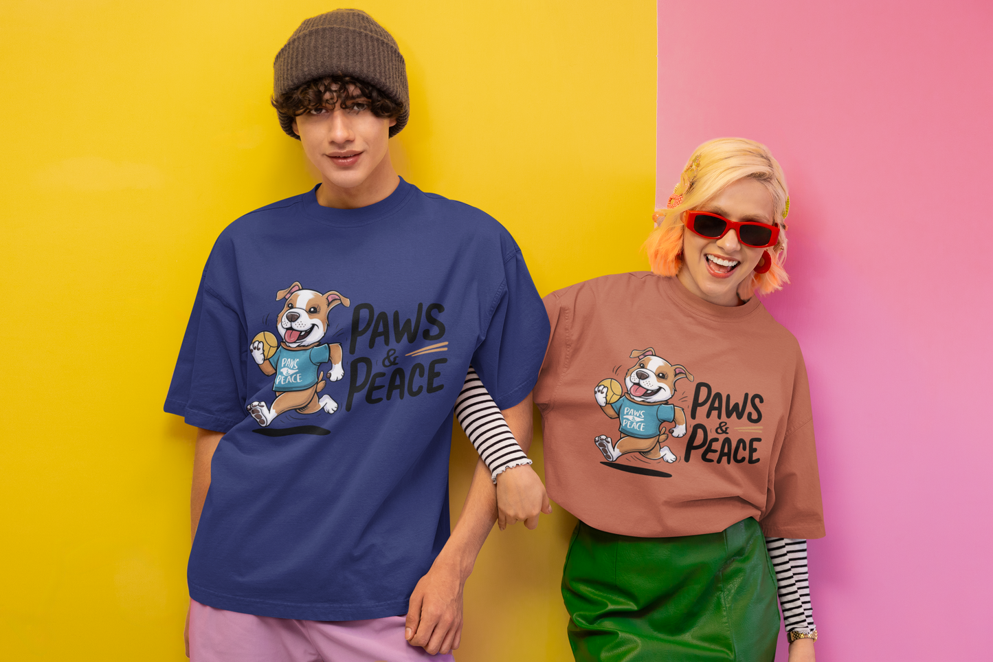 PAWS & PEACE - Printed Round neck Oversized T-Shirt