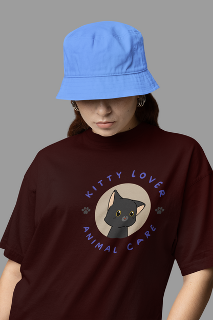 Kitty Lover... - Printed Round neck Oversized T-Shirt