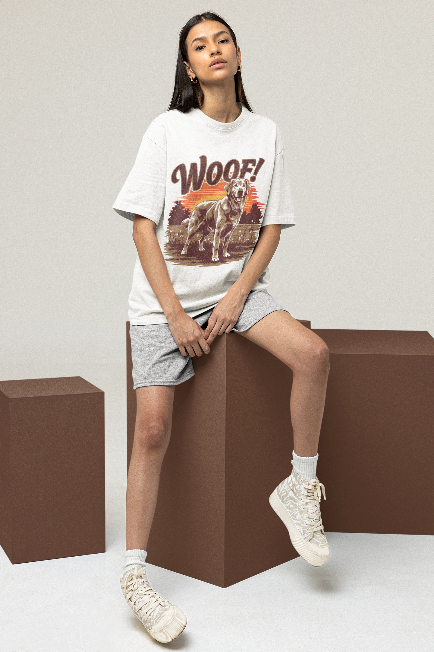 Woof! - Printed Round neck Oversized T-Shirt