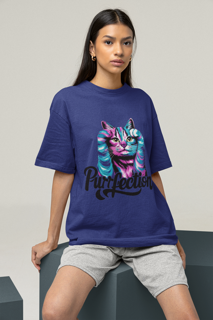 Purrfection - Printed Round neck Oversized T-Shirt