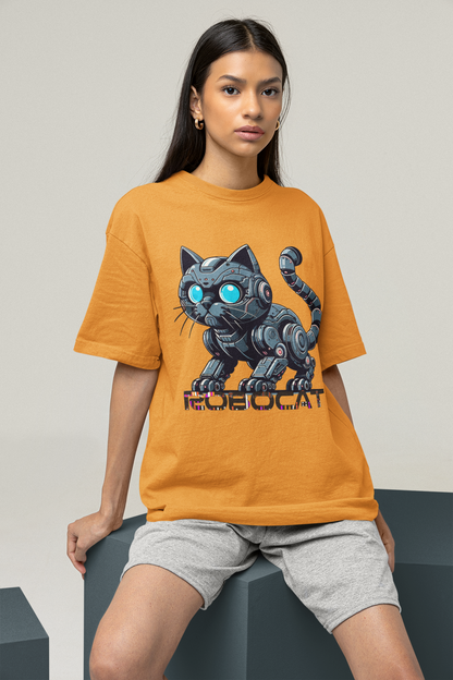 Robocat- Printed Round neck Oversized T-Shirt